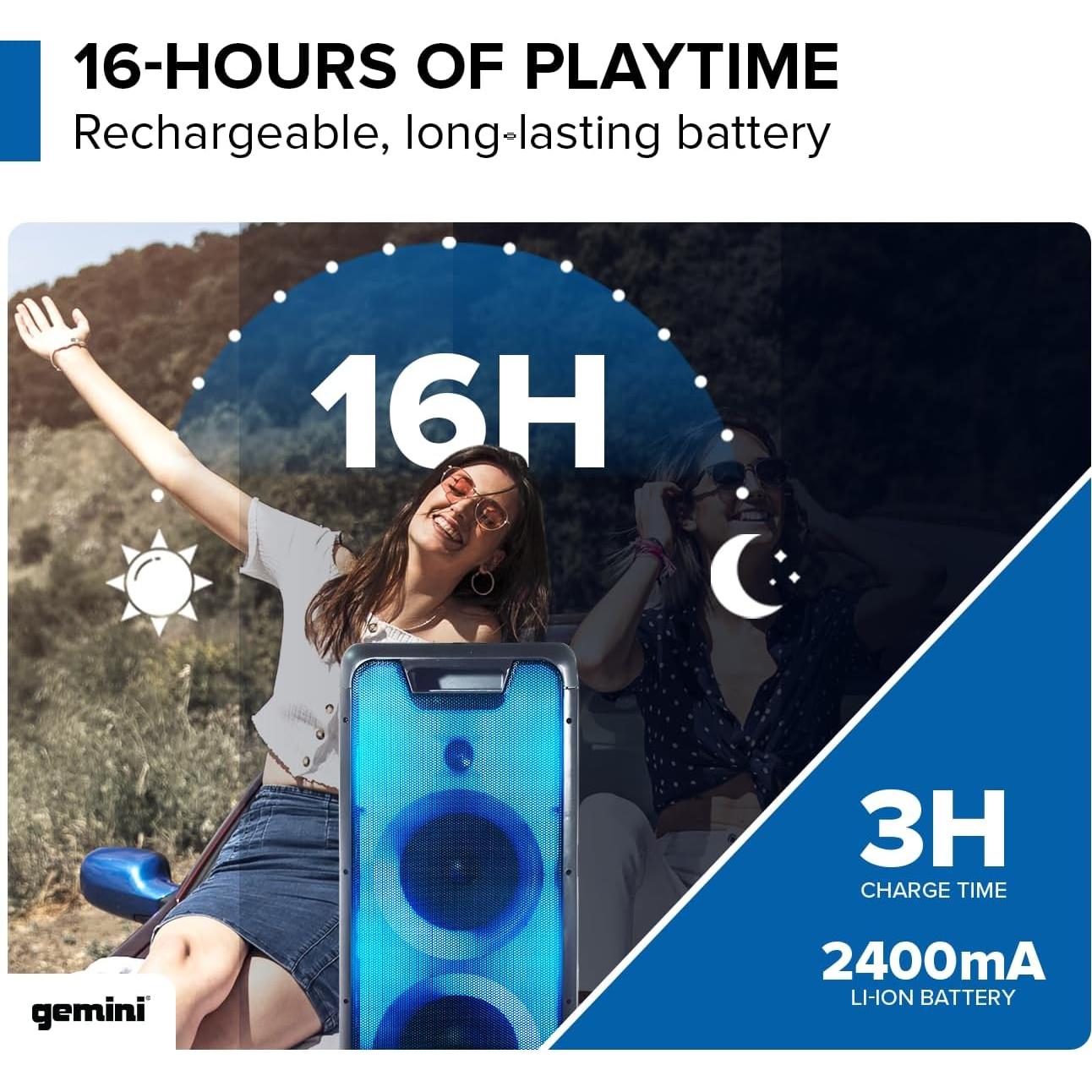 Altavoz Bluetooth Gemini GLS-880 1000W con luces LED y micrófono