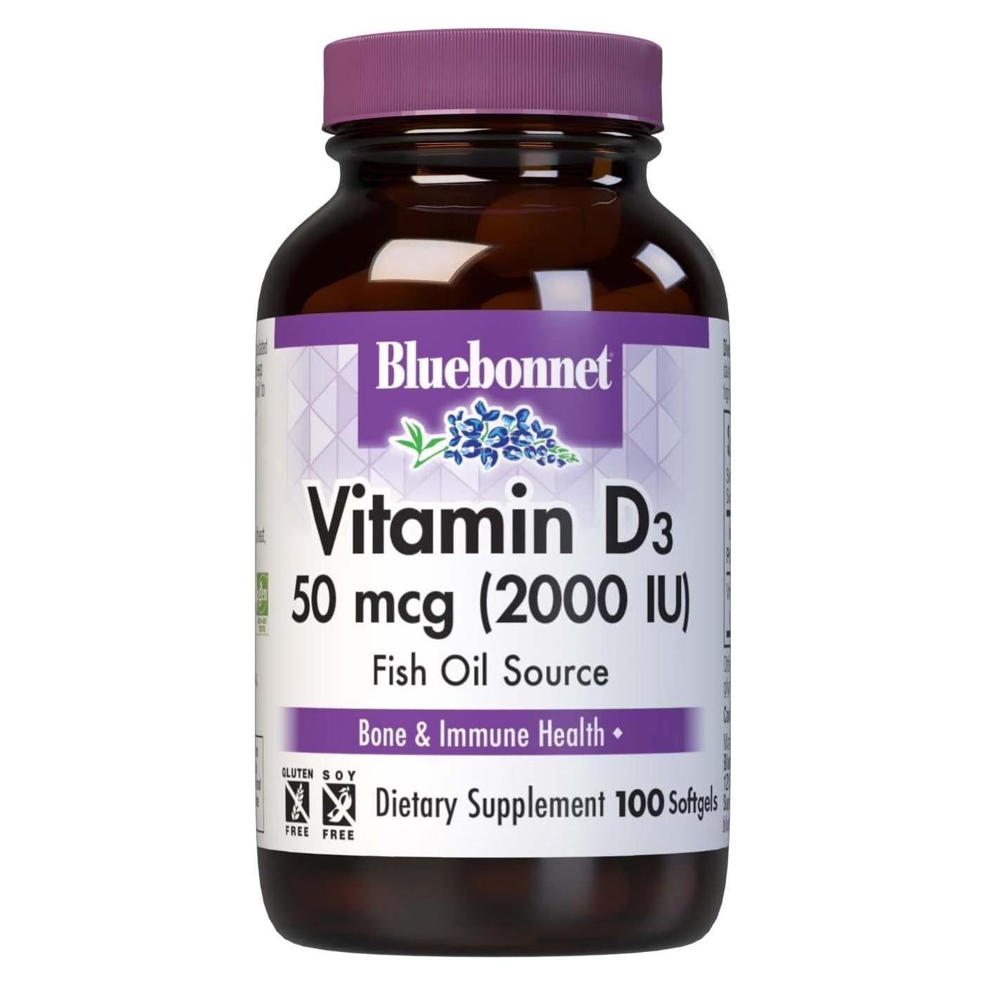 Vitamina D3 2000 UI BlueBonnet 100 Gelatinas Blandas