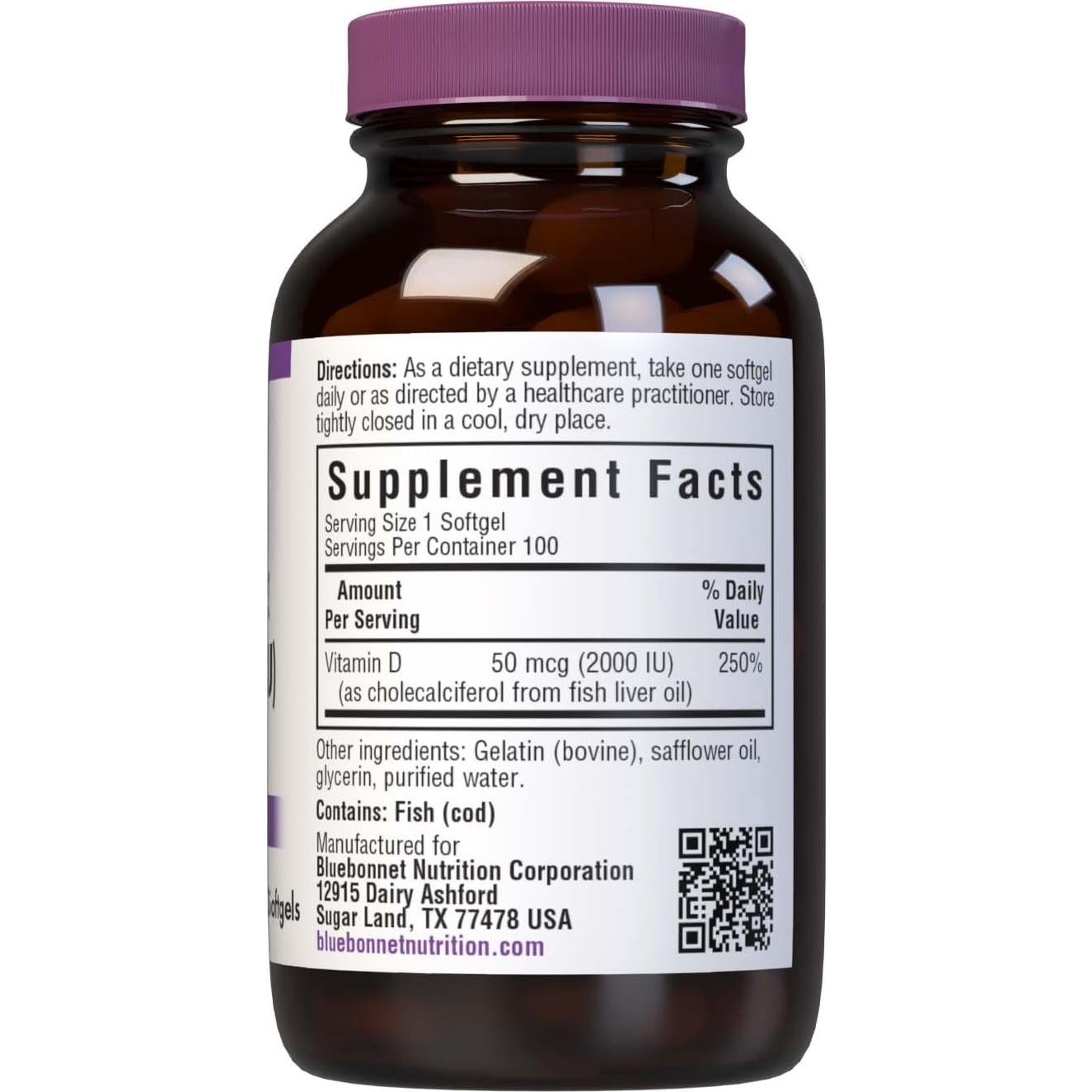 Vitamina D3 2000 UI BlueBonnet 100 Gelatinas Blandas