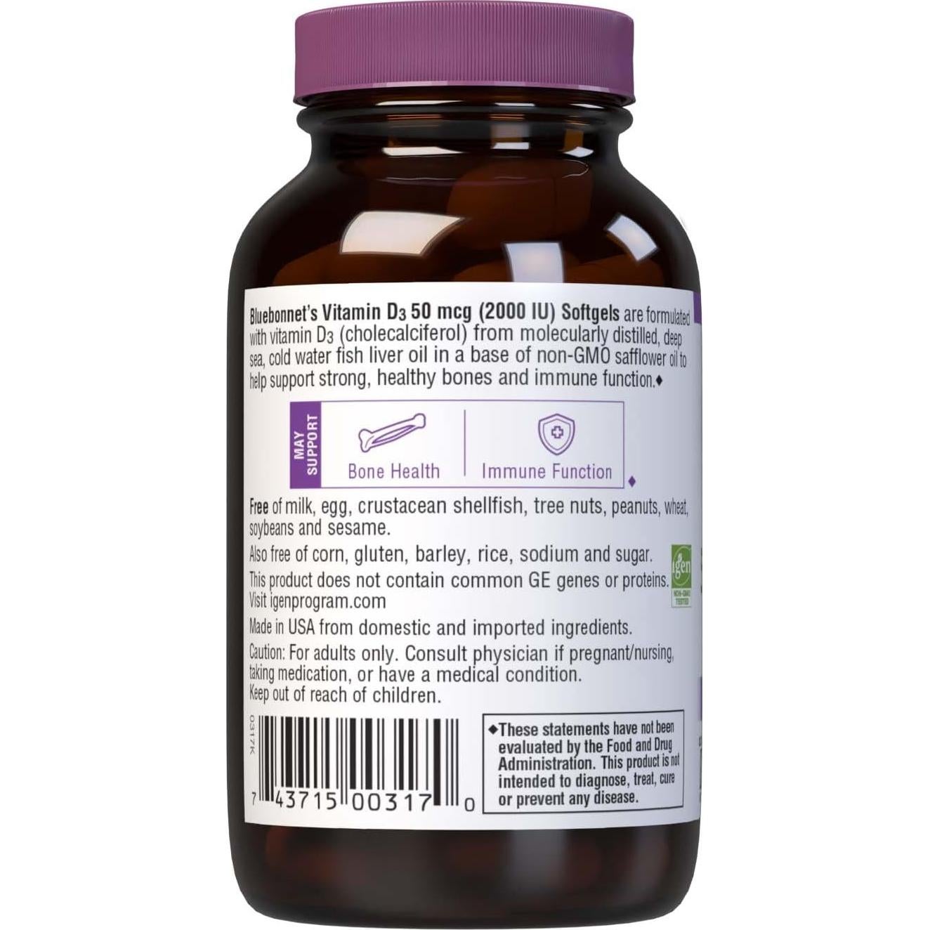 Vitamina D3 2000 UI BlueBonnet 100 Gelatinas Blandas