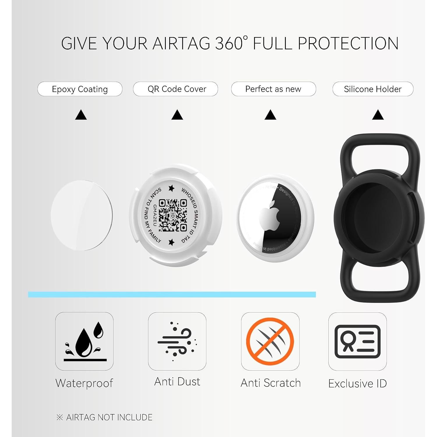 Soporte Airtag WhoseID Negro Regular con Código QR