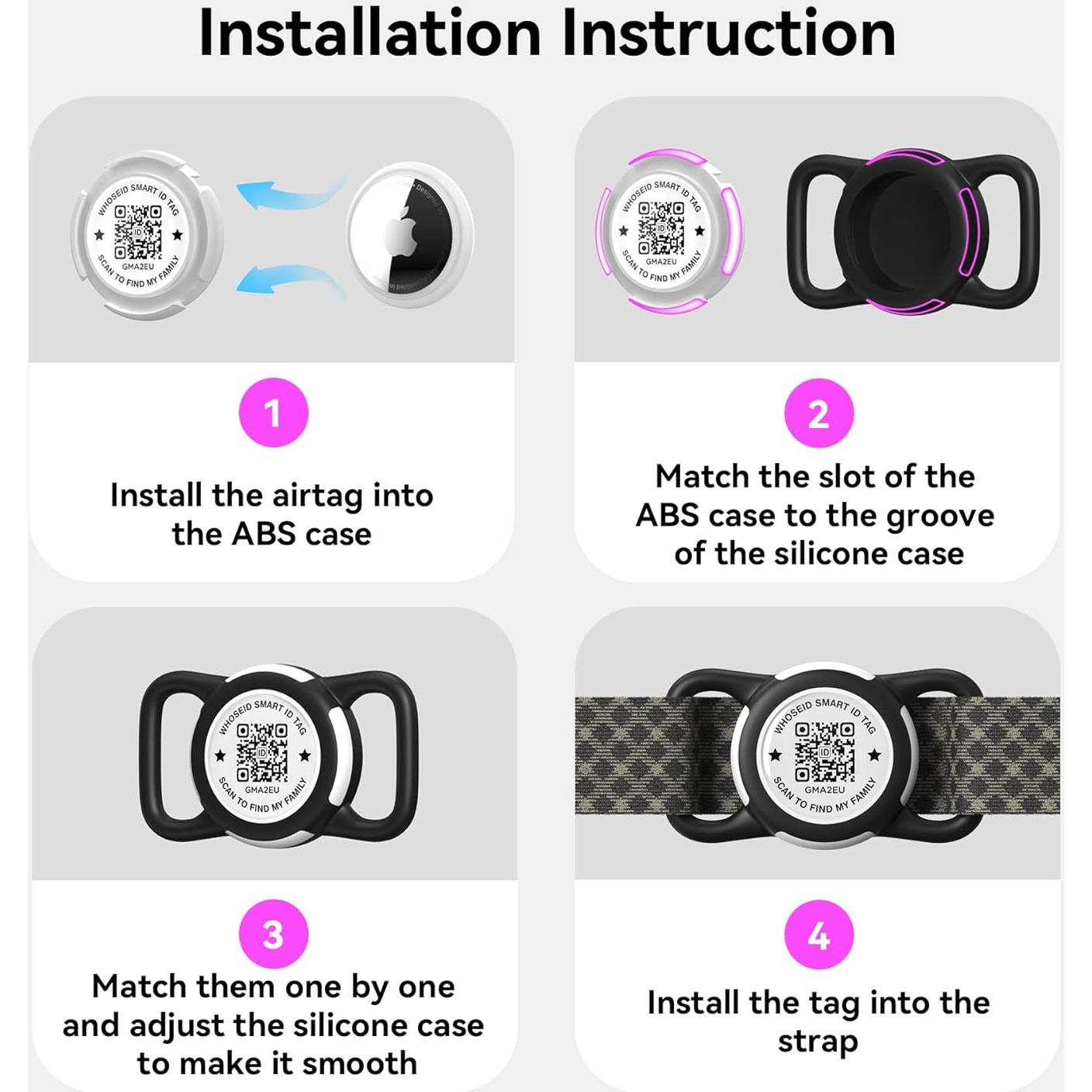 Soporte Airtag WhoseID Negro Regular con Código QR