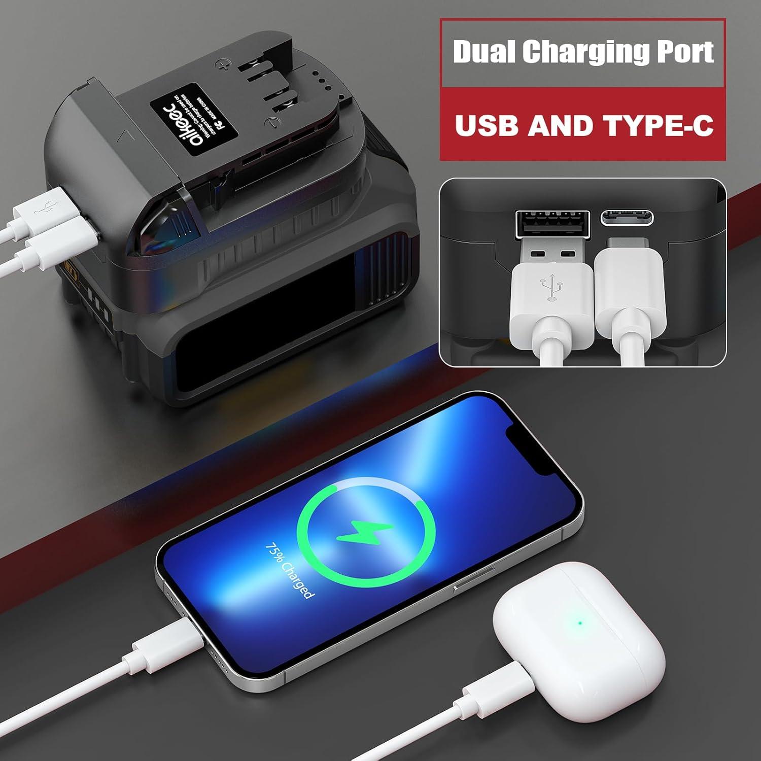 Adaptador de Batería Dewalt a Milwaukee 18V/20V con USB Type-C