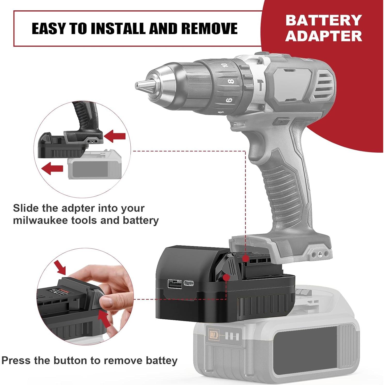 Adaptador de Batería Dewalt a Milwaukee 18V/20V con USB Type-C