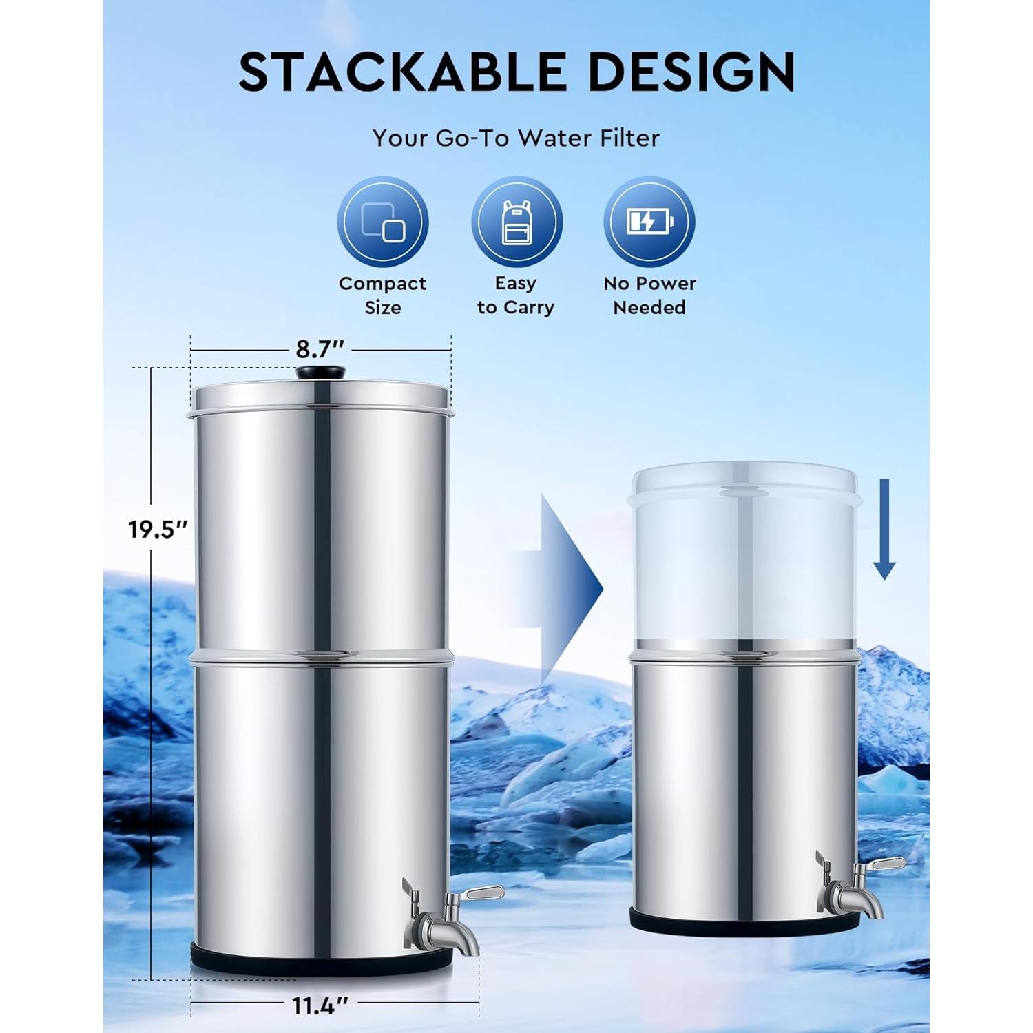 Filtro de Agua por Gravedad CO-Z 8.5L Acero Inoxidable 304