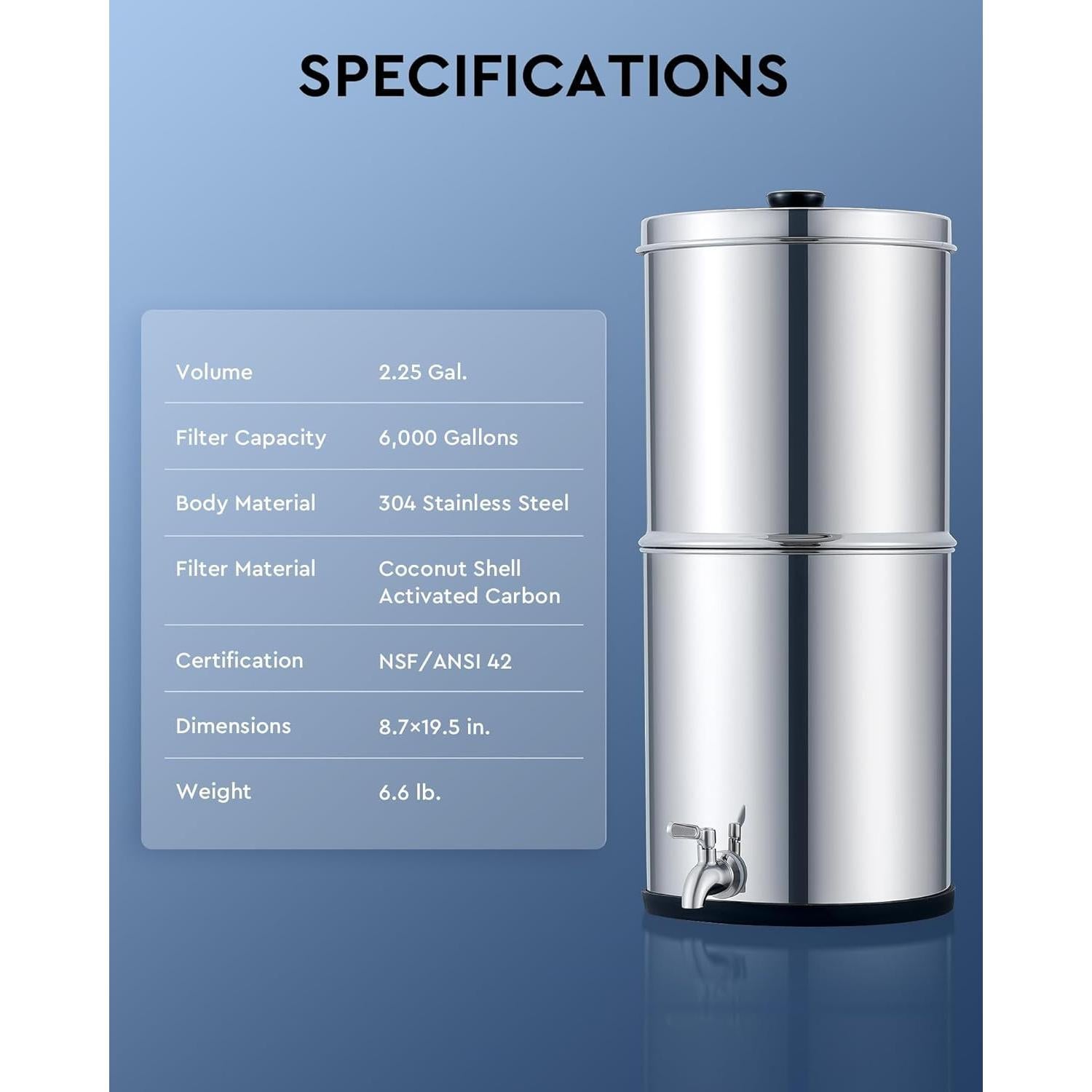 Filtro de Agua por Gravedad CO-Z 8.5L Acero Inoxidable 304