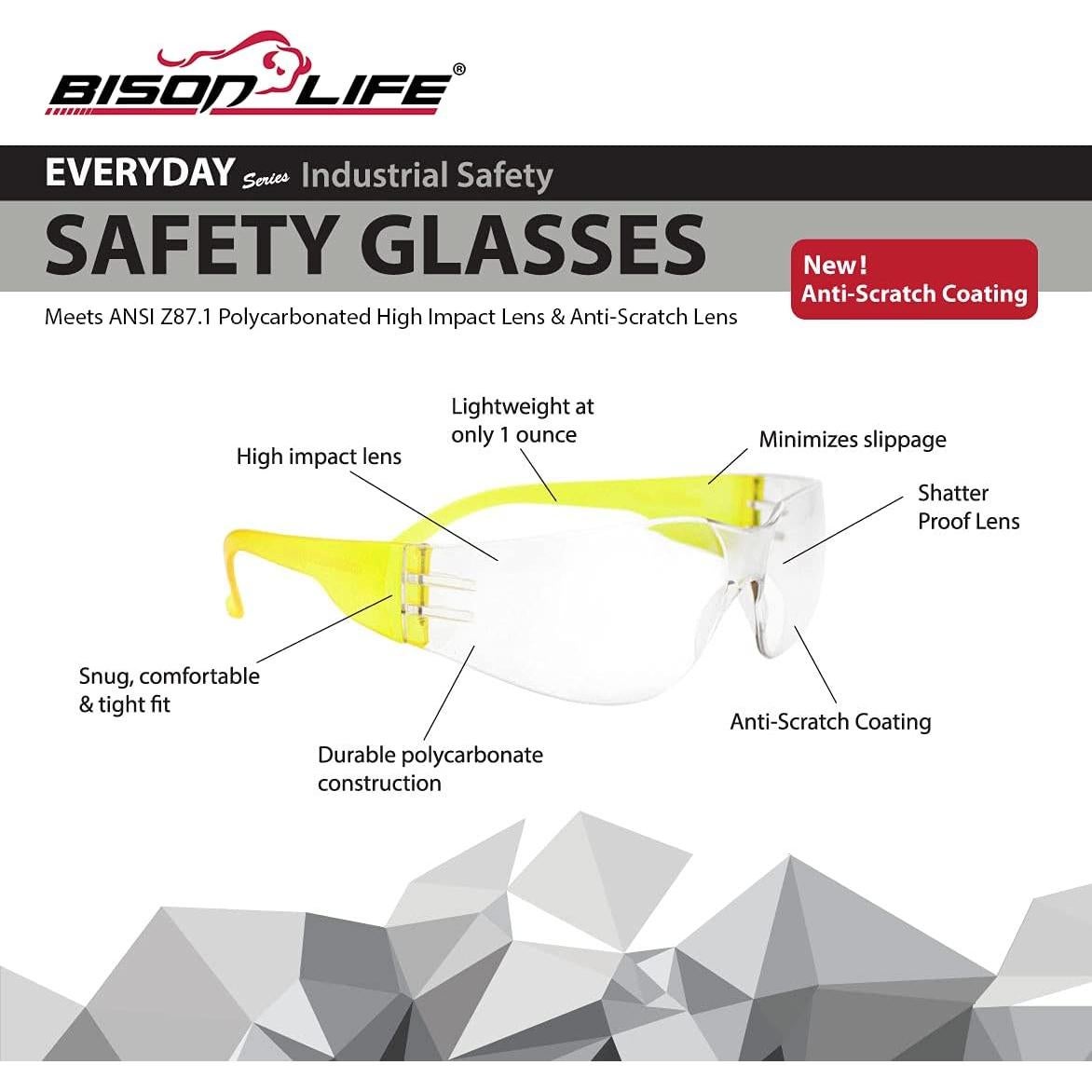 Gafas de Seguridad BISON LIFE - Lente Clara y Amarilla, 12 Pzas
