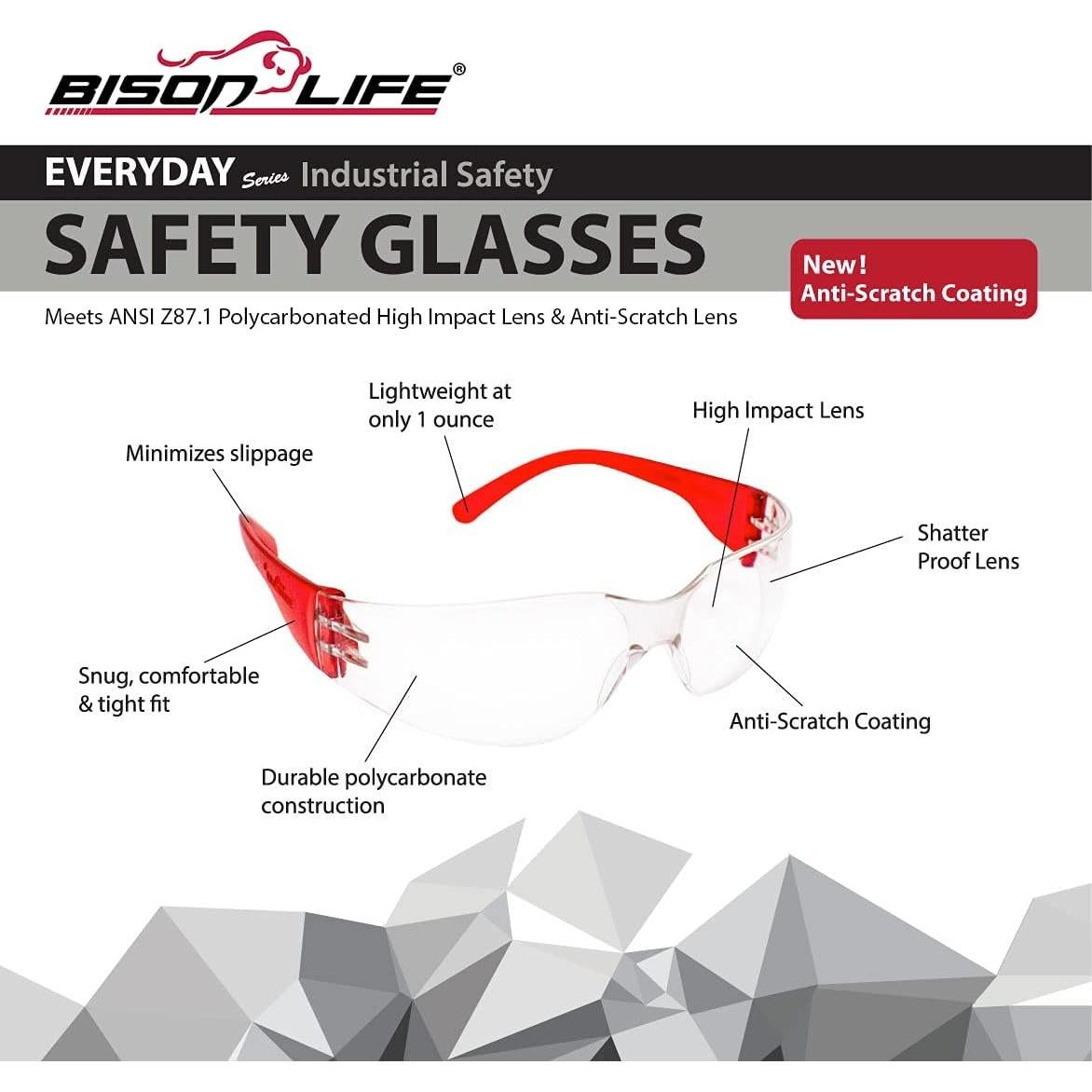 Gafas de Seguridad BISON LIFE - Lente Clara y Templo Rojo