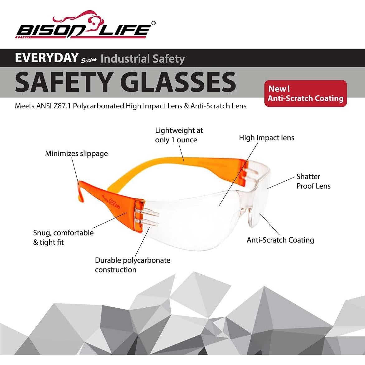 Gafas de Seguridad BISON LIFE - Lente Clara y Templo Naranja