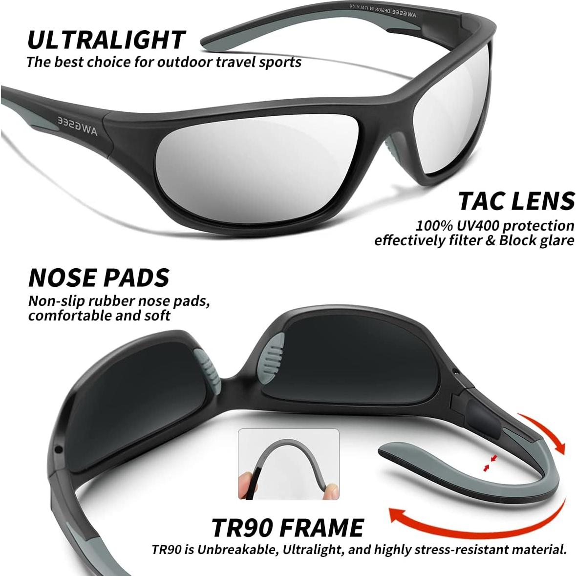 Gafas de sol deportivas AWGSEE TR90 polarizadas UV400