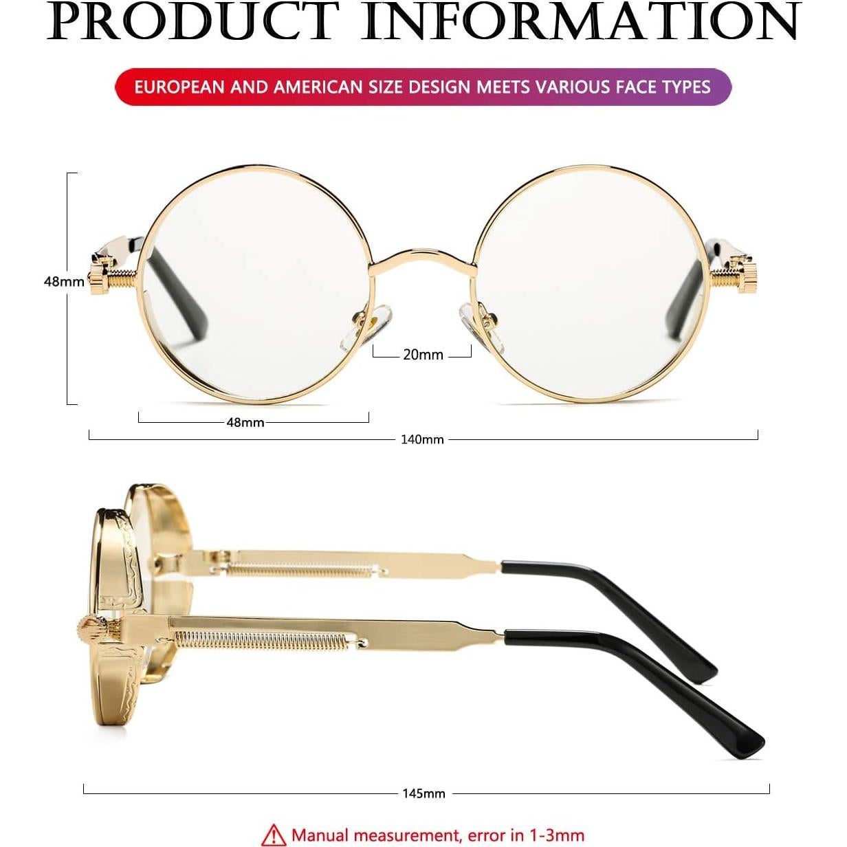 Gafas de sol redondas AIEYEZO Steampunk UV 100% bloqueadores