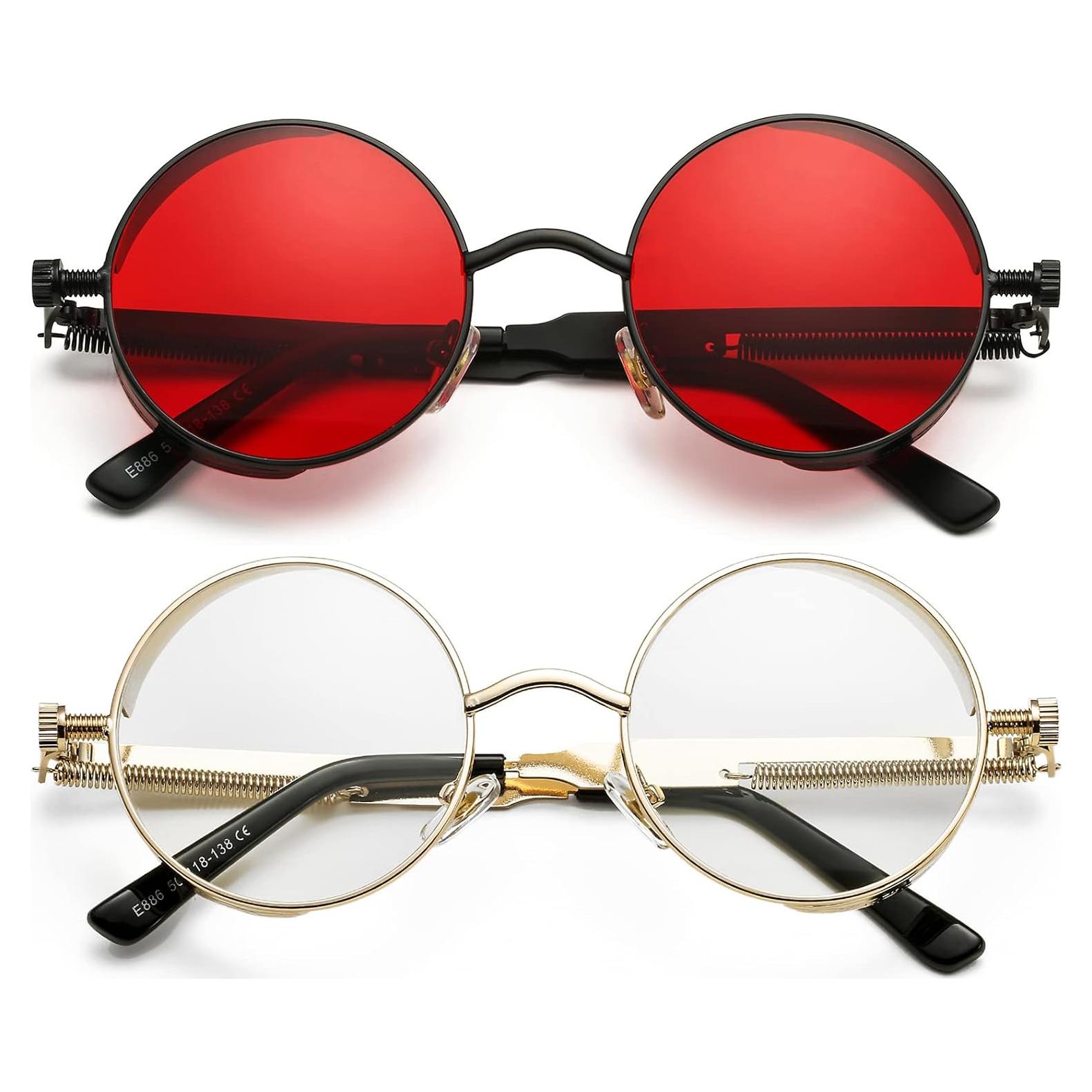 Gafas de sol redondas AIEYEZO Steampunk UV 100% - Paquete de 2