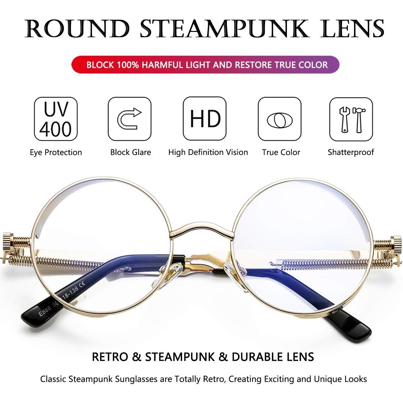 Gafas de sol redondas AIEYEZO Steampunk UV 100% - Paquete de 2