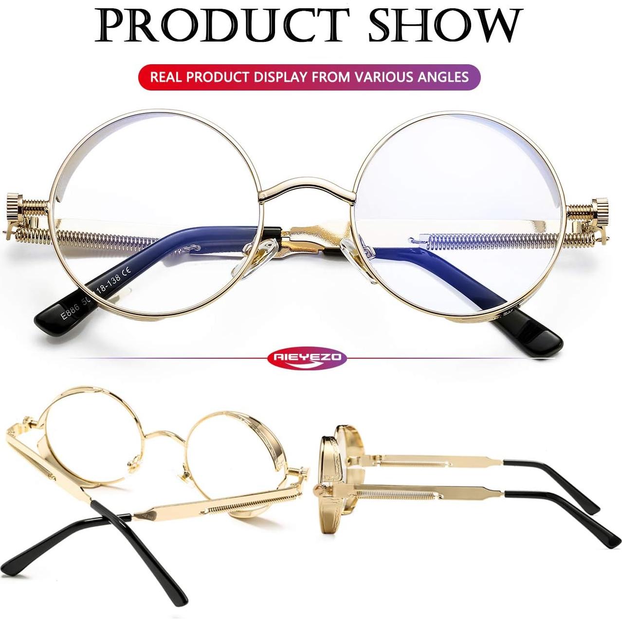 Gafas de sol redondas AIEYEZO Steampunk UV 100% - Paquete de 2