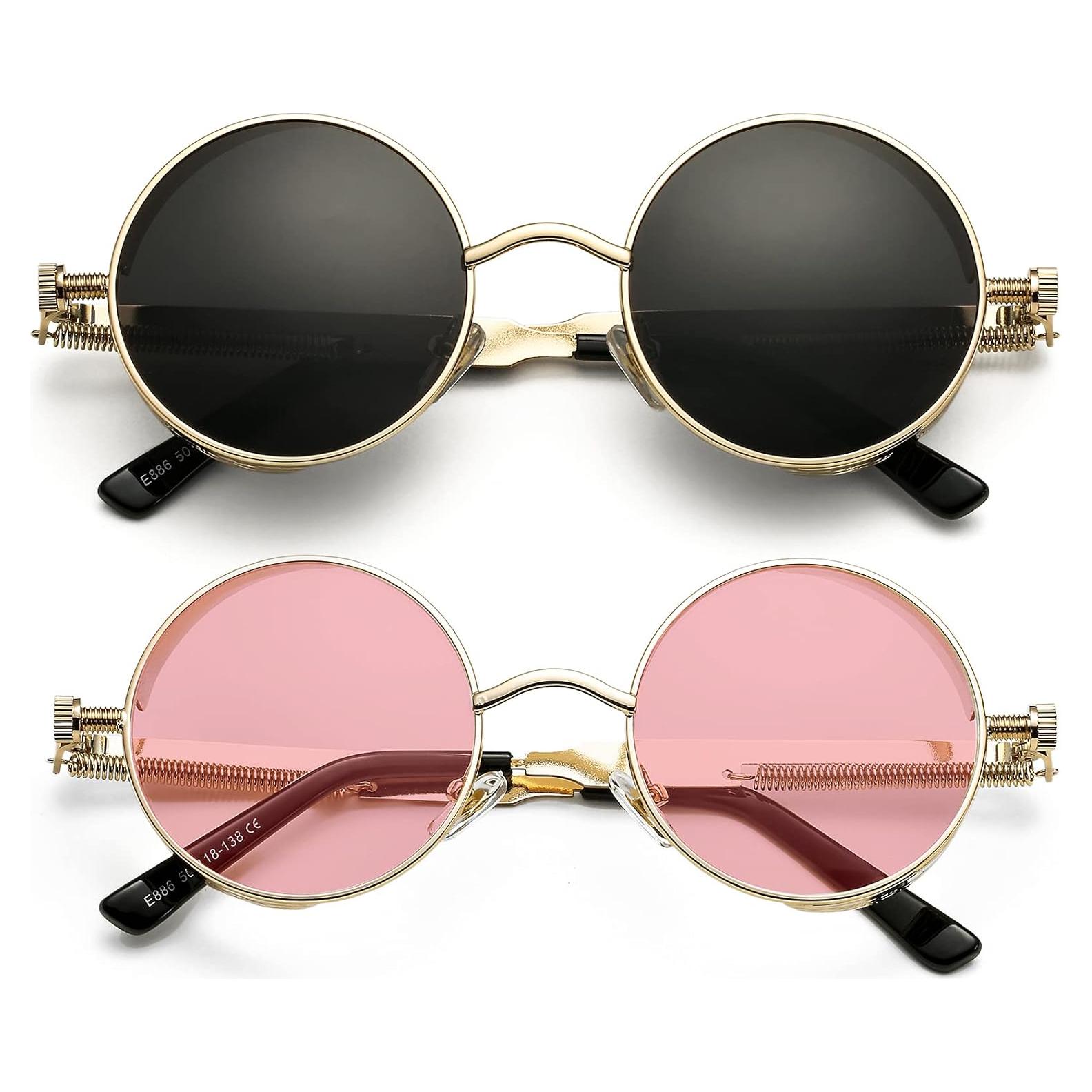 Gafas de sol redondas AIEYEZO Steampunk UV 100% - Paquete de 2