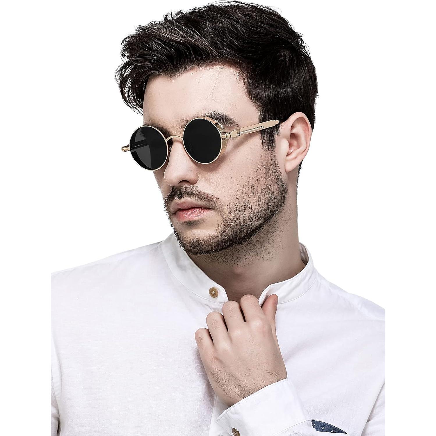 Gafas de sol redondas AIEYEZO Steampunk UV 100% - Paquete de 2