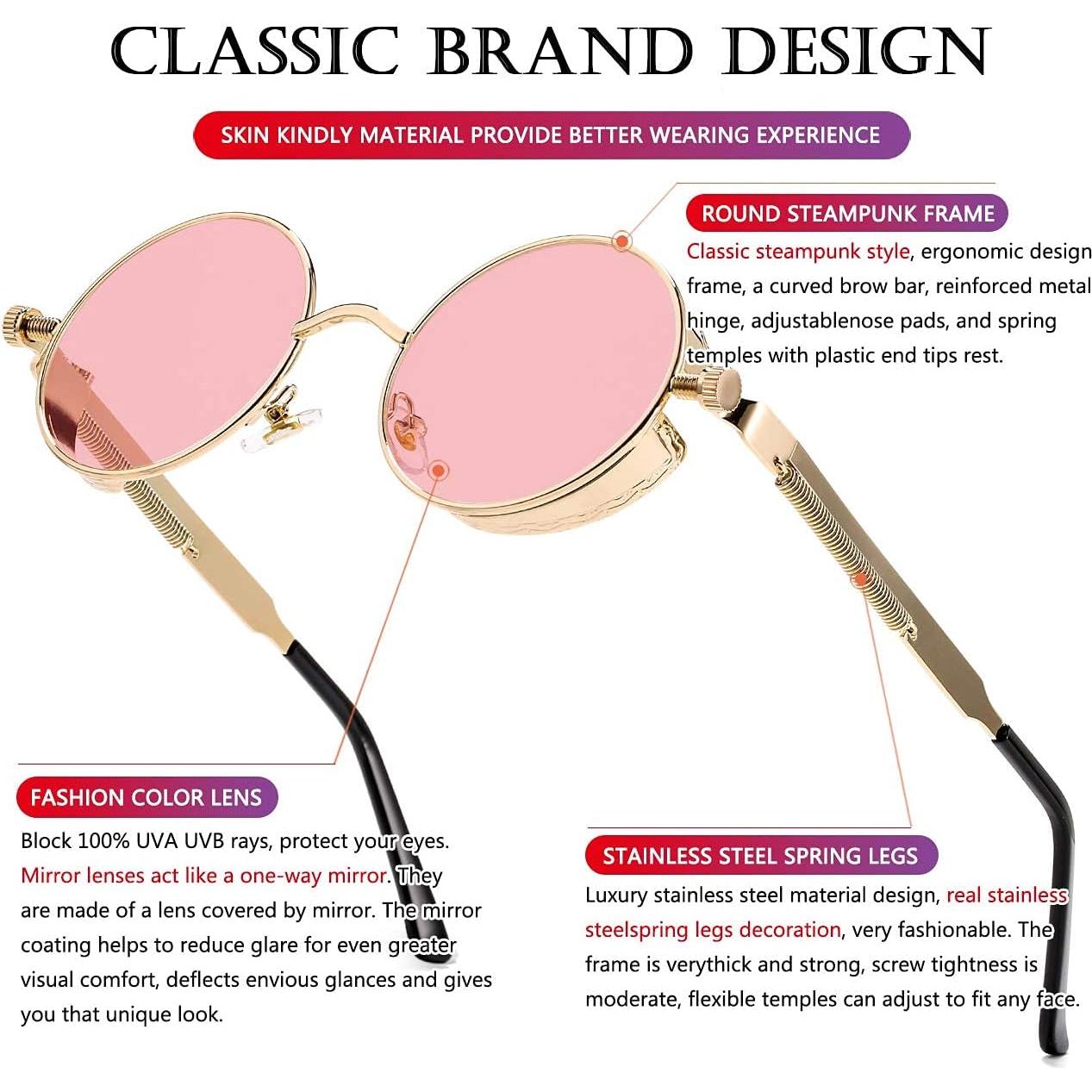 Gafas de sol redondas AIEYEZO Steampunk UV 100% - Paquete de 2