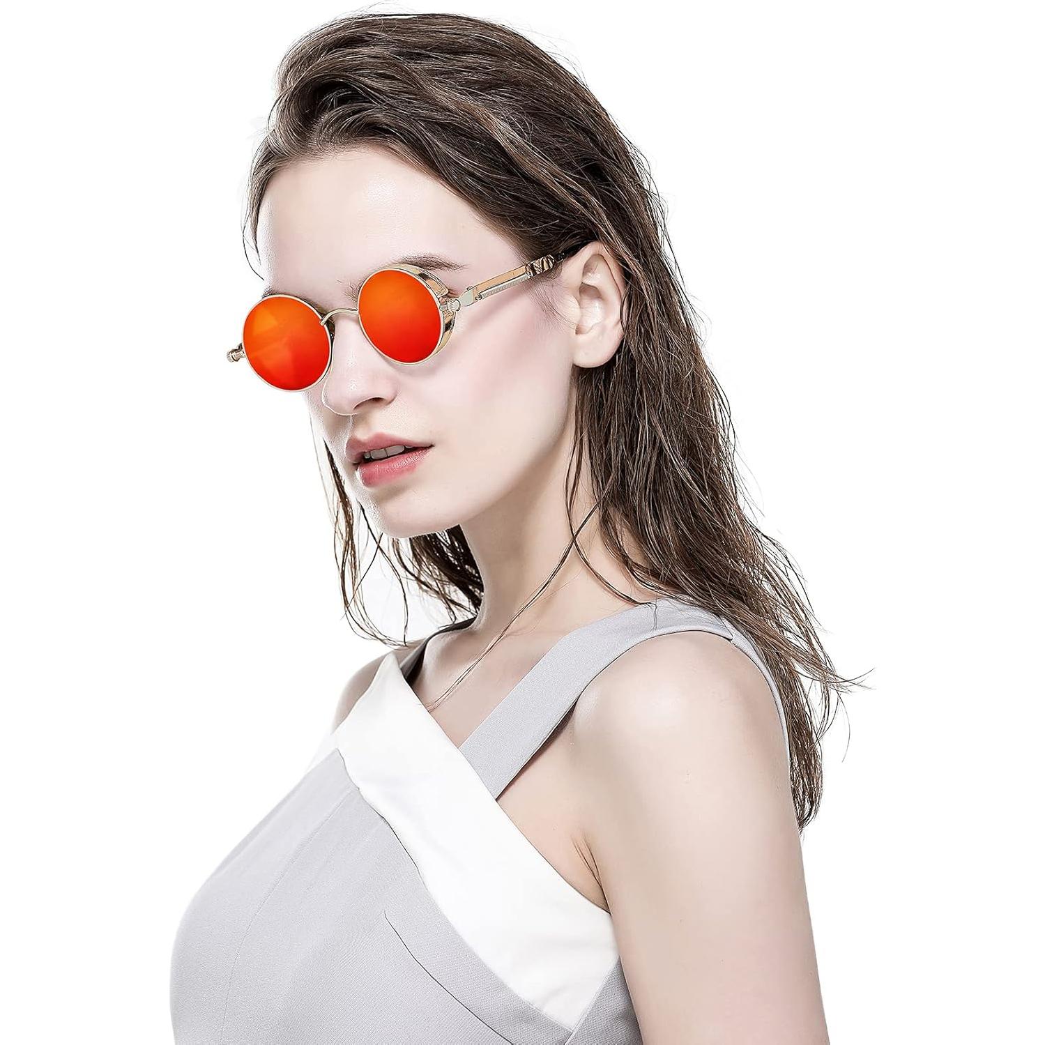 Gafas de sol redondas AIEYEZO steampunk doradas 48mm UV