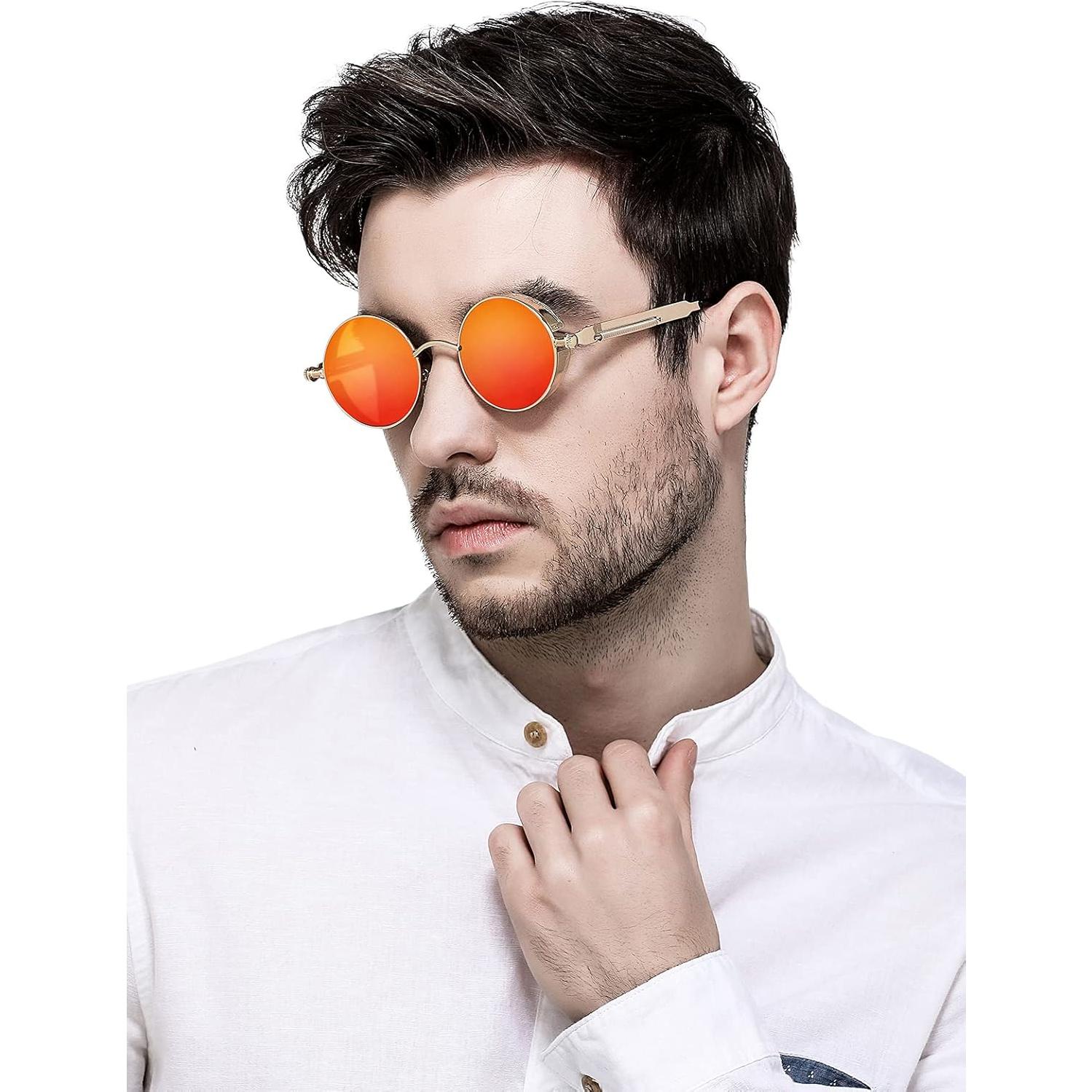 Gafas de sol redondas AIEYEZO steampunk doradas 48mm UV