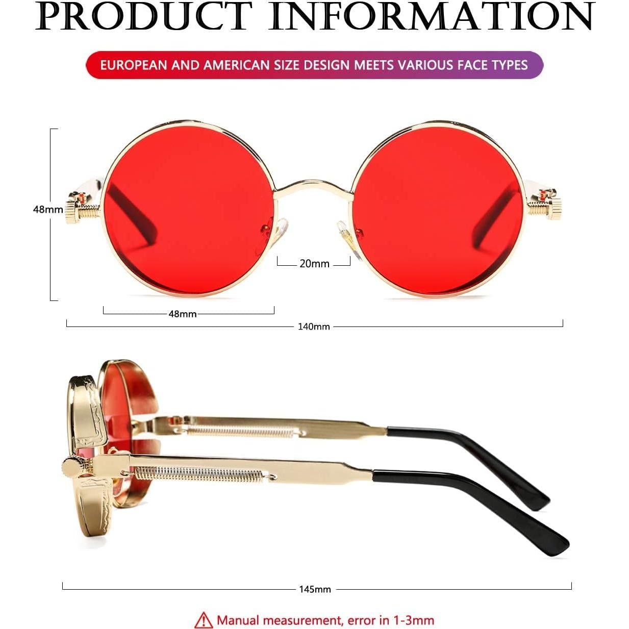 Gafas de sol redondas AIEYEZO Steampunk UV 100% oro/rojo océano