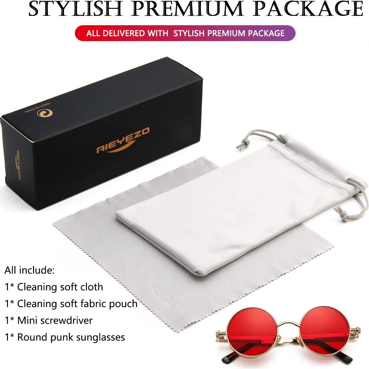 Gafas de sol redondas AIEYEZO Steampunk UV 100% oro/rojo océano