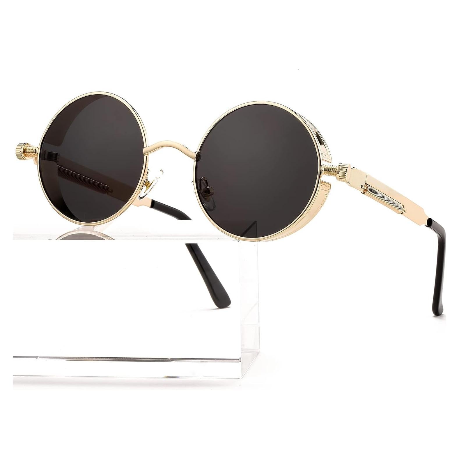 Gafas de sol redondas AIEYEZO Steampunk UV 100% oro/gris