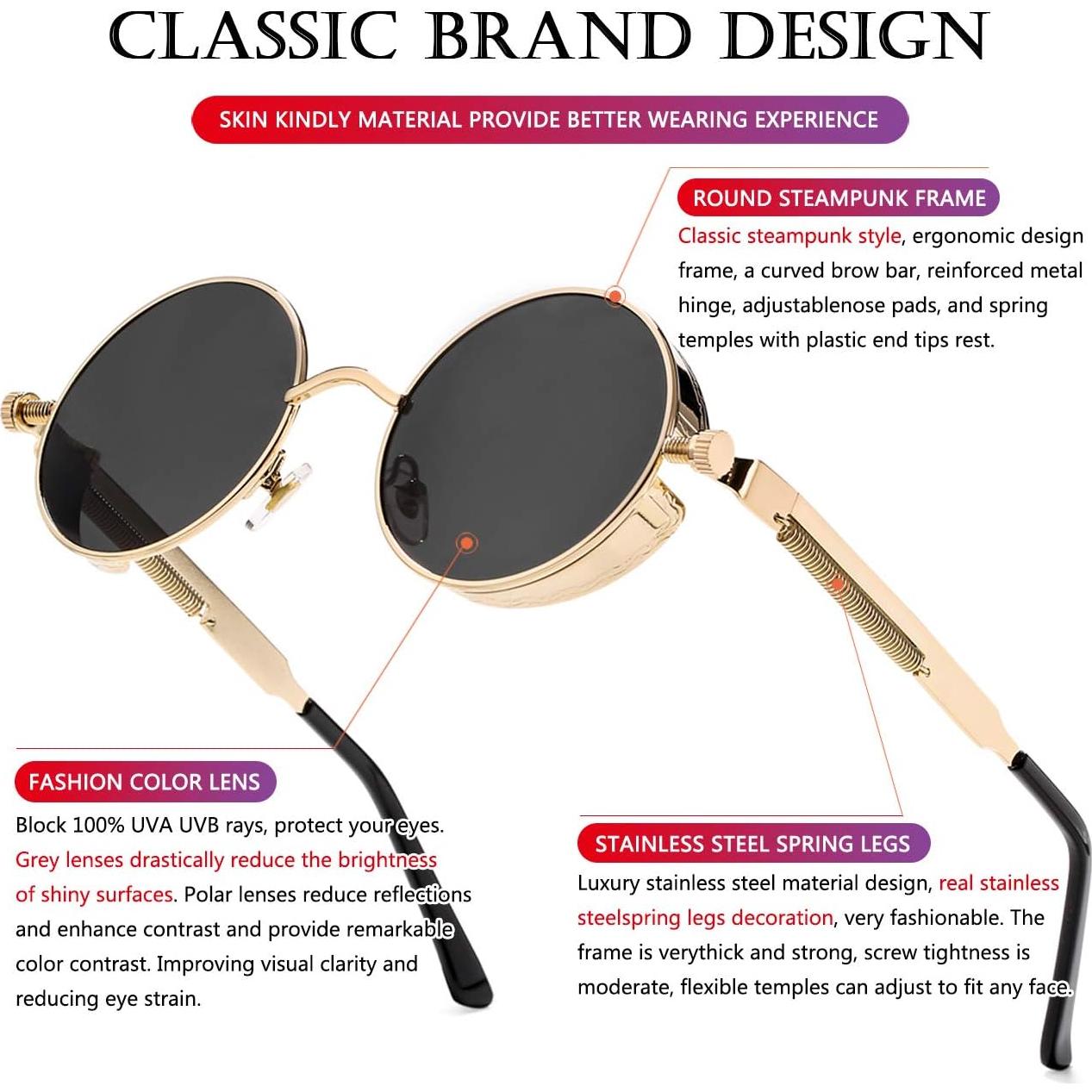 Gafas de sol redondas AIEYEZO Steampunk UV 100% oro/gris