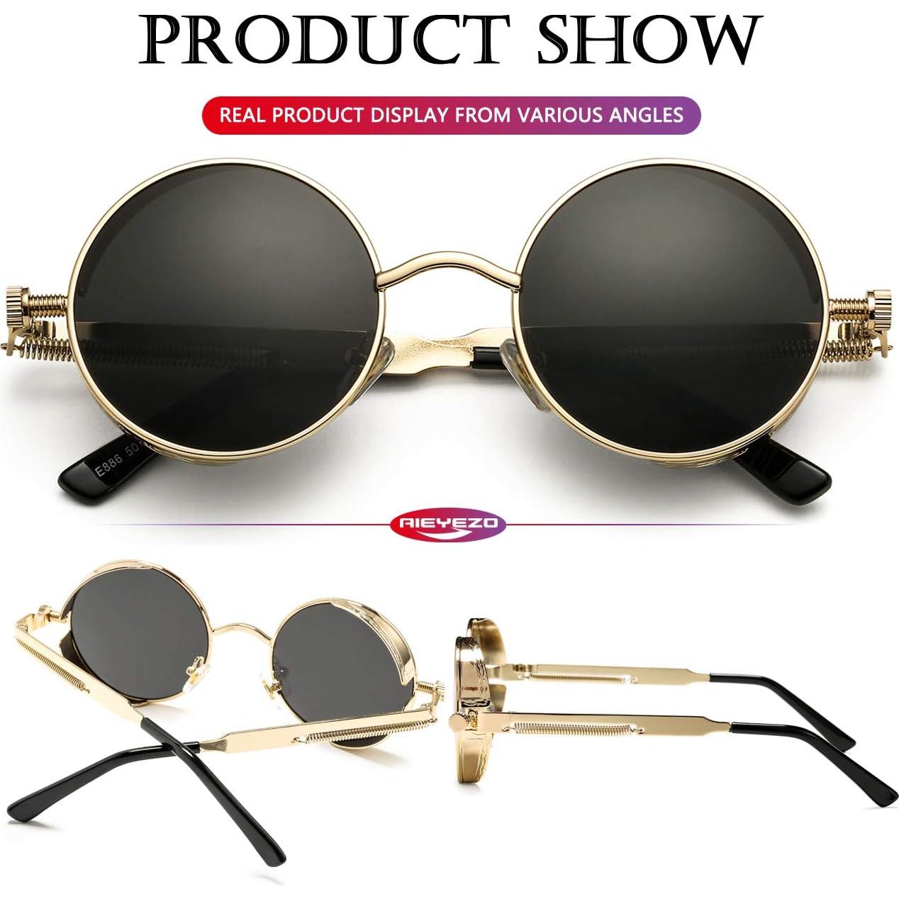 Gafas de sol redondas AIEYEZO Steampunk UV 100% oro/gris