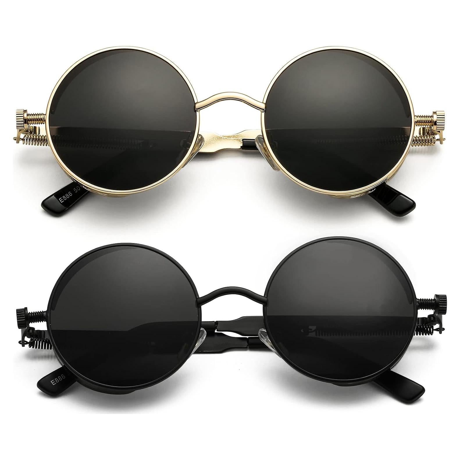 Gafas de sol redondas AIEYEZO Steampunk UV 100% - Paquete de 2