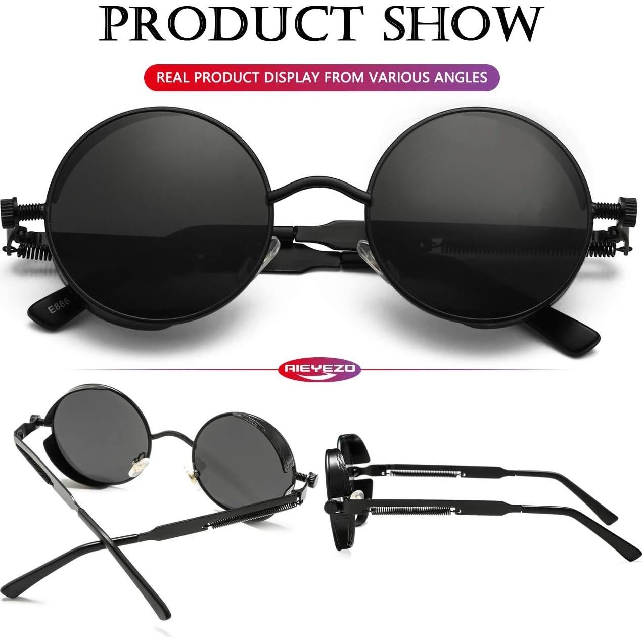 Gafas de sol redondas AIEYEZO Steampunk UV 100% - Paquete de 2
