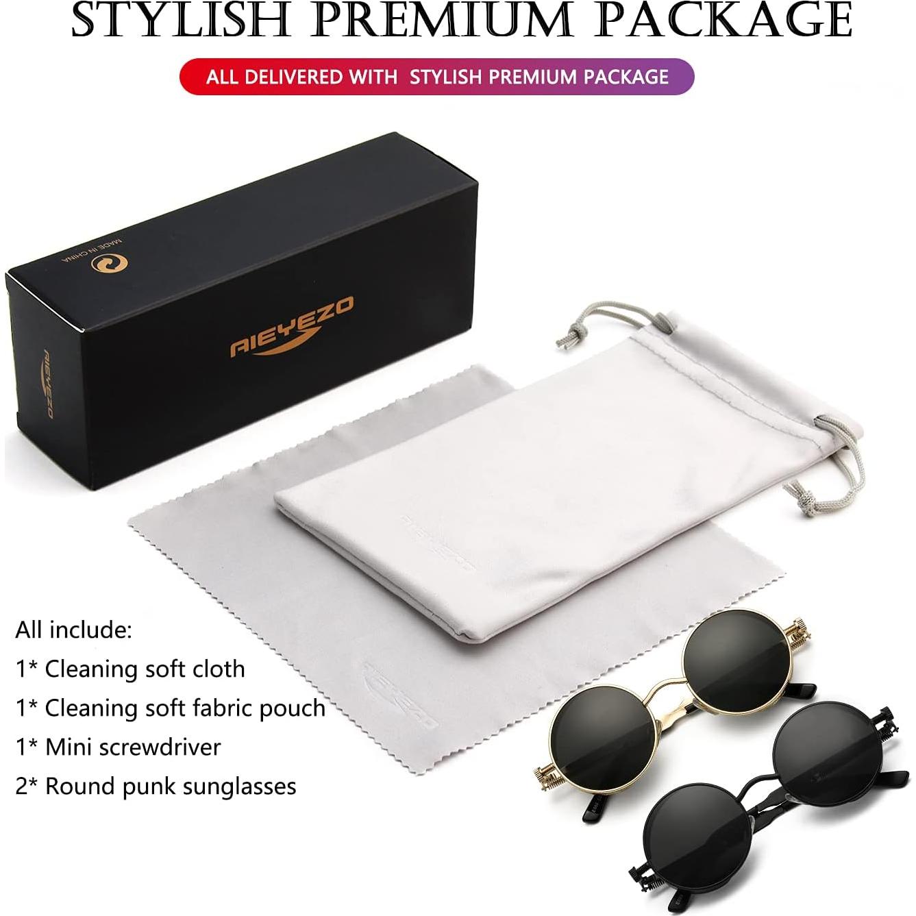 Gafas de sol redondas AIEYEZO Steampunk UV 100% - Paquete de 2