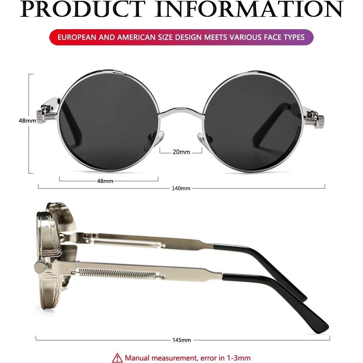 Gafas de sol redondas AIEYEZO Steampunk UV 100% bloqueadores