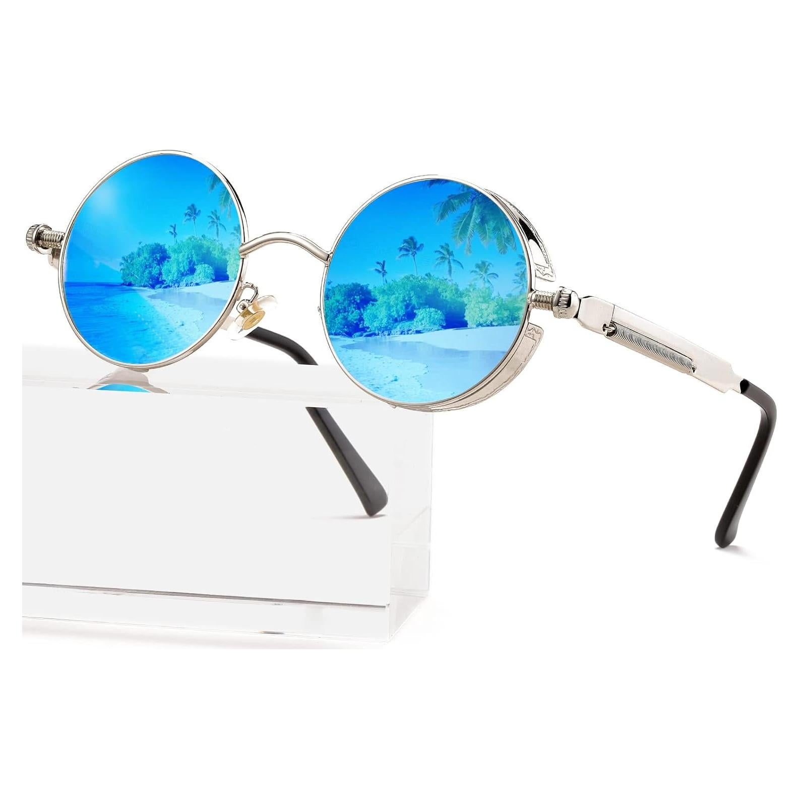 Gafas de sol redondas AIEYEZO Steampunk UV 100% plateadas