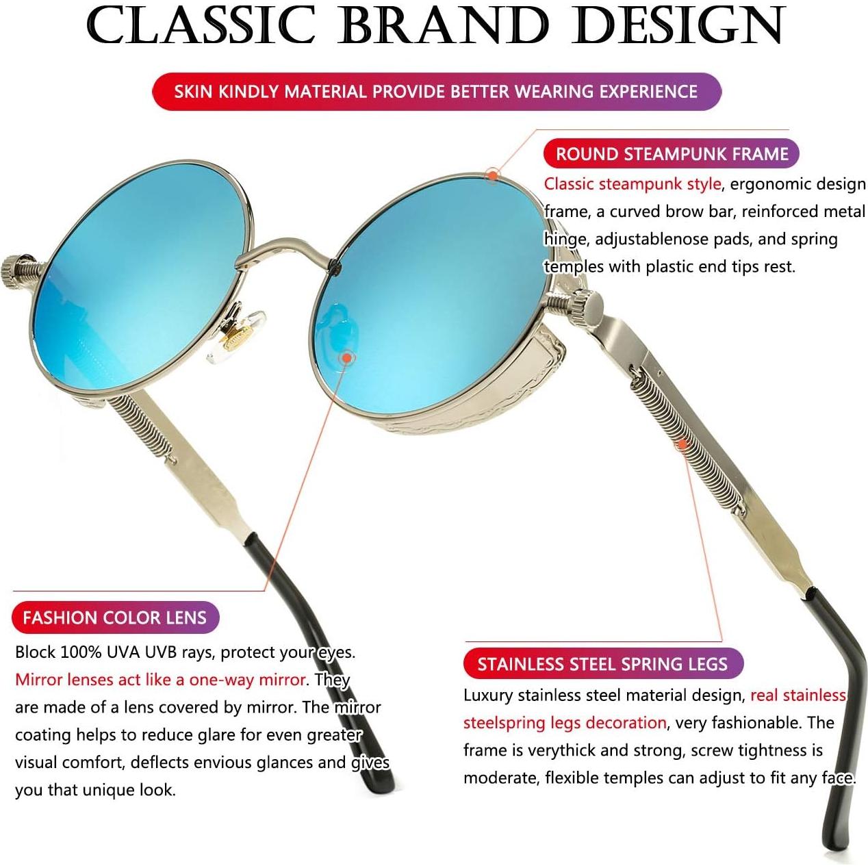 Gafas de sol redondas AIEYEZO Steampunk UV 100% plateadas