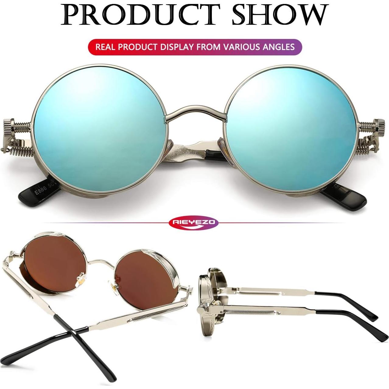 Gafas de sol redondas AIEYEZO Steampunk UV 100% plateadas