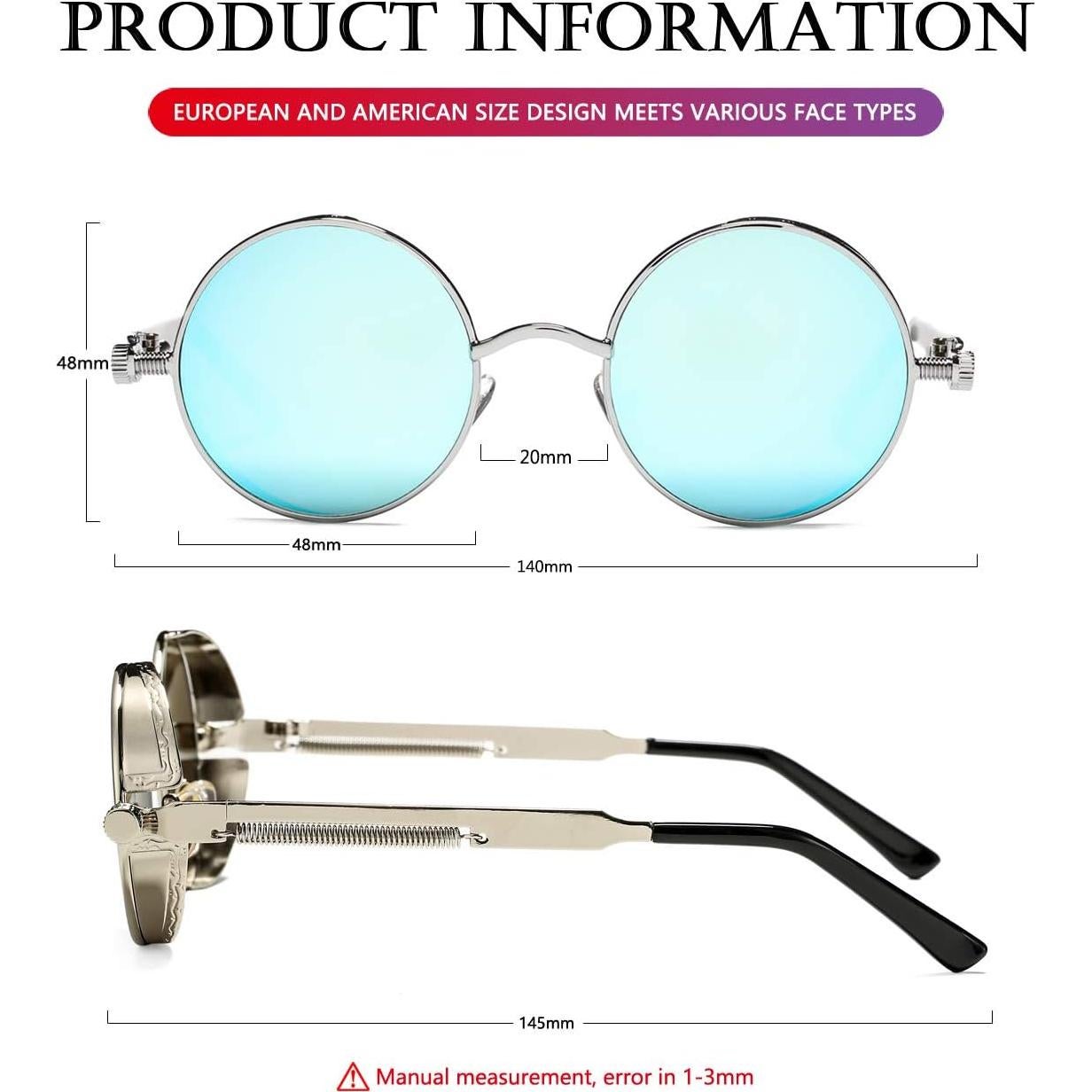 Gafas de sol redondas AIEYEZO Steampunk UV 100% plateadas