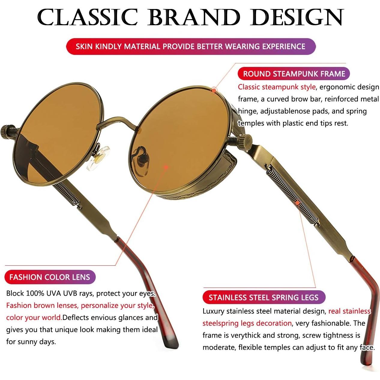 Gafas de sol redondas AIEYEZO Steampunk UV 100% Bronce