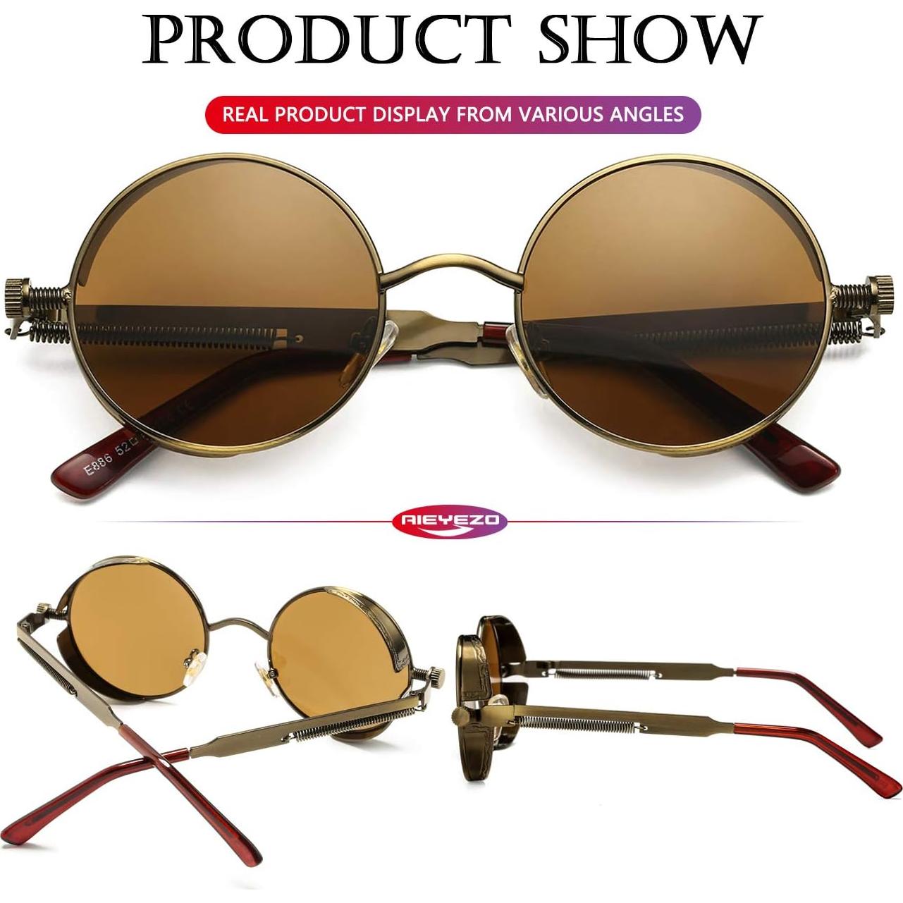 Gafas de sol redondas AIEYEZO Steampunk UV 100% Bronce