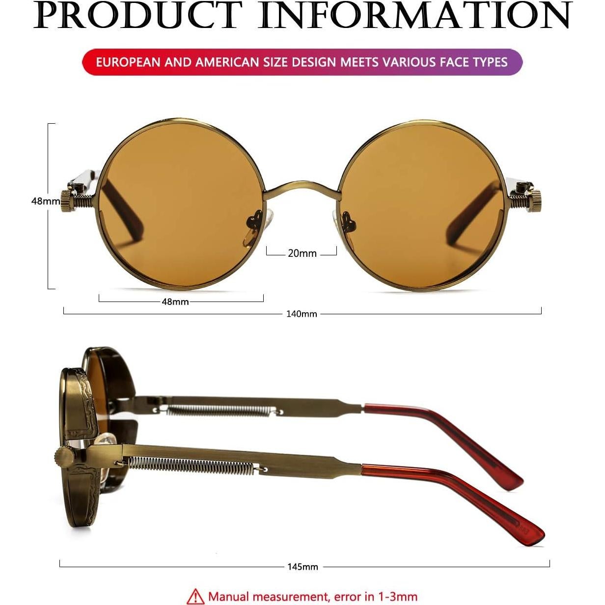 Gafas de sol redondas AIEYEZO Steampunk UV 100% Bronce