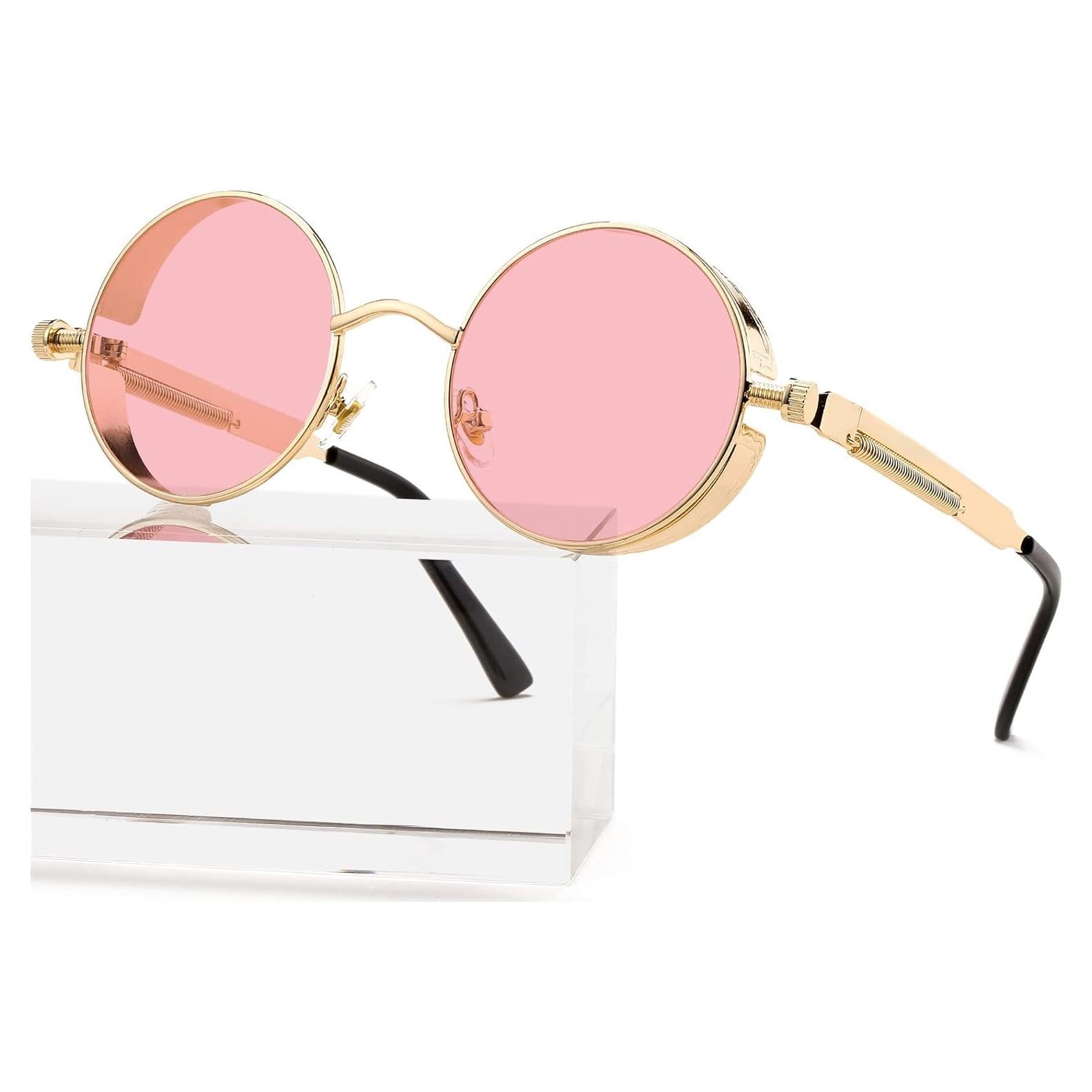 Gafas de sol redondas AIEYEZO Steampunk oro rosa 48mm