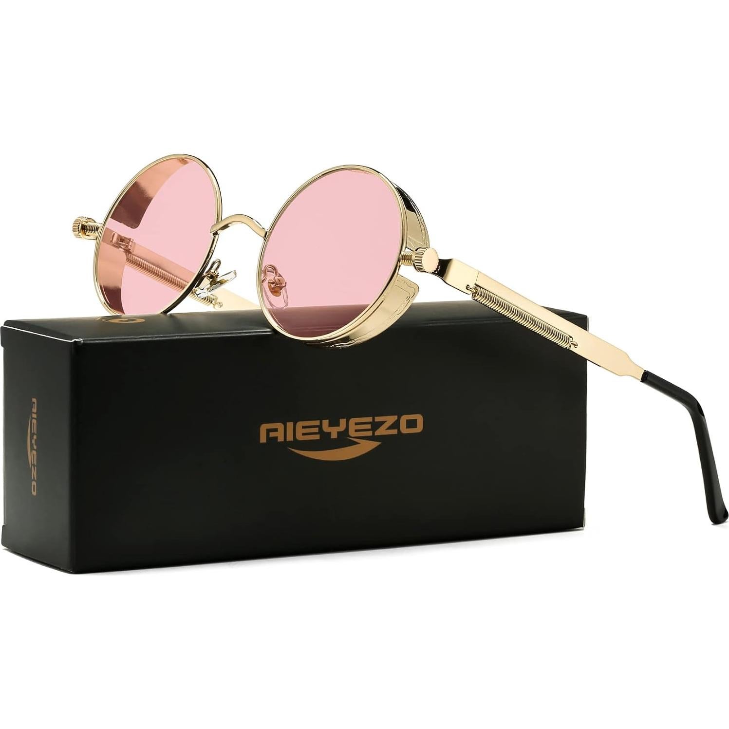 Gafas de sol redondas AIEYEZO Steampunk oro rosa 48mm