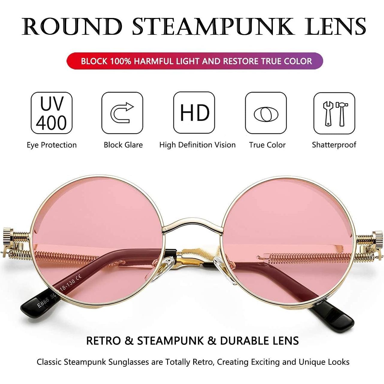 Gafas de sol redondas AIEYEZO Steampunk oro rosa 48mm