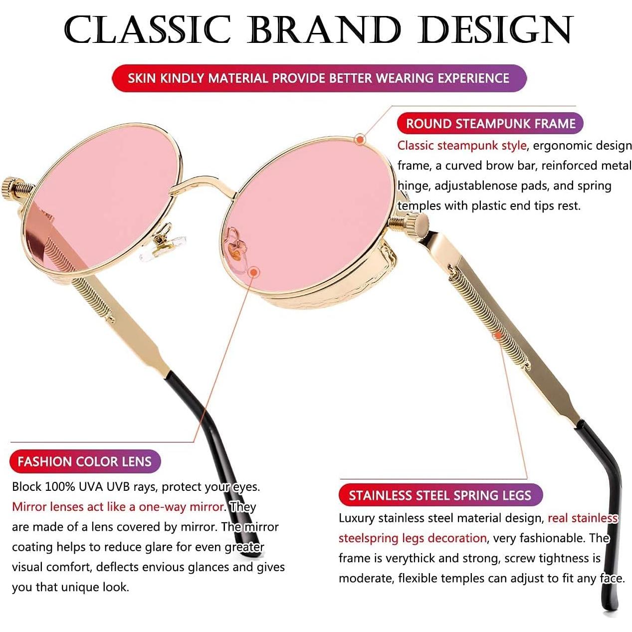 Gafas de sol redondas AIEYEZO Steampunk oro rosa 48mm