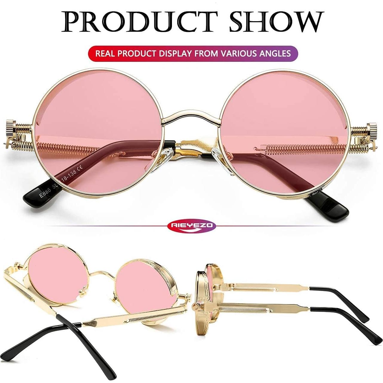 Gafas de sol redondas AIEYEZO Steampunk oro rosa 48mm