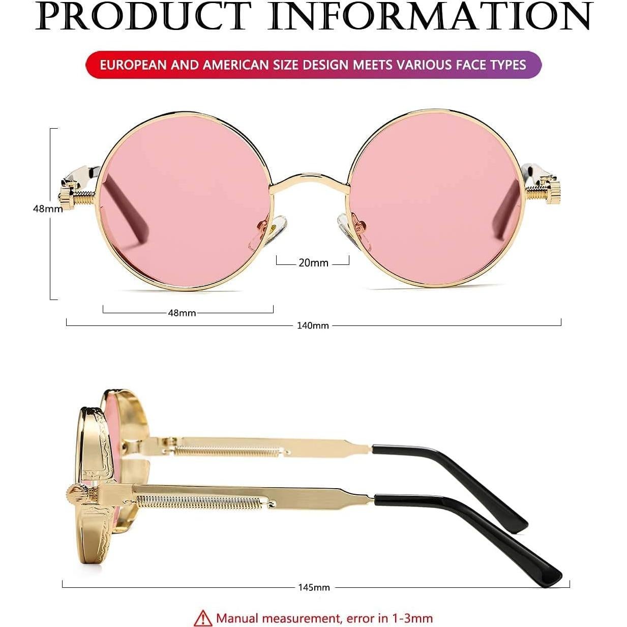 Gafas de sol redondas AIEYEZO Steampunk oro rosa 48mm