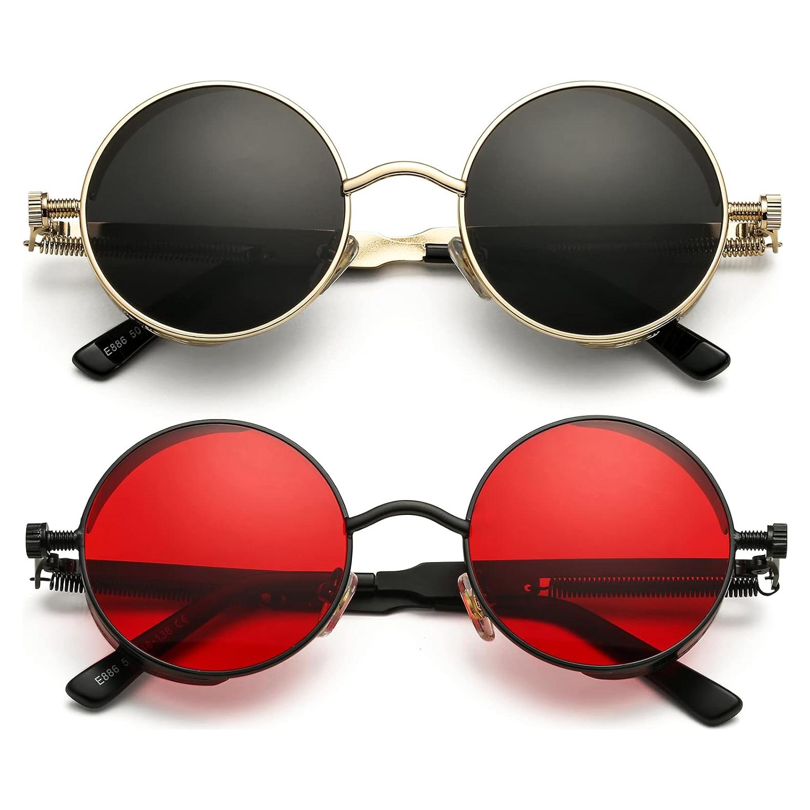 Gafas de sol redondas AIEYEZO Steampunk UV 100% - Paquete de 2