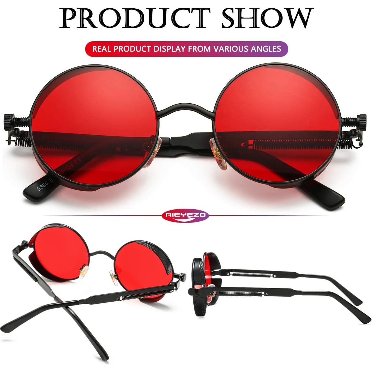 Gafas de sol redondas AIEYEZO Steampunk UV 100% - Paquete de 2