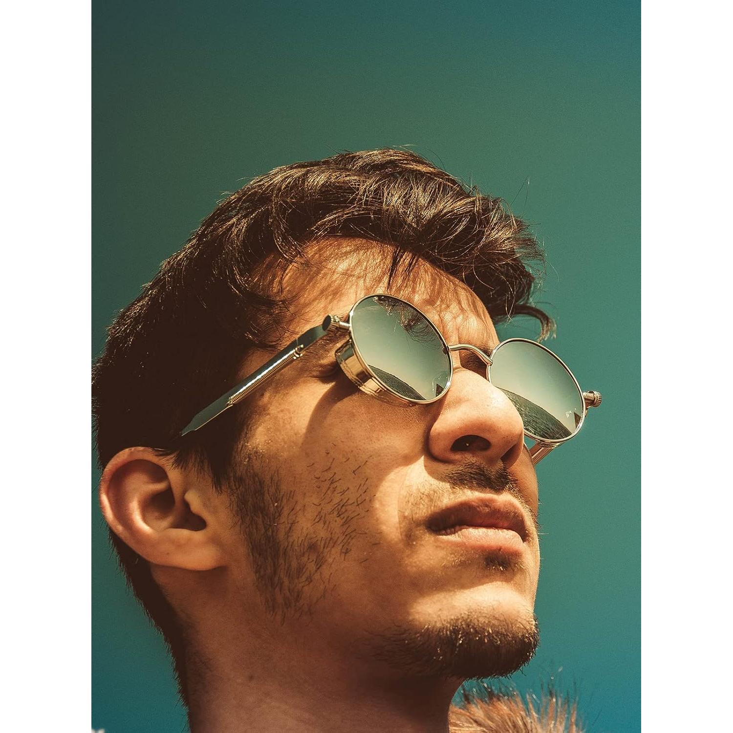 Gafas de sol redondas AIEYEZO Steampunk UV 100% Plata