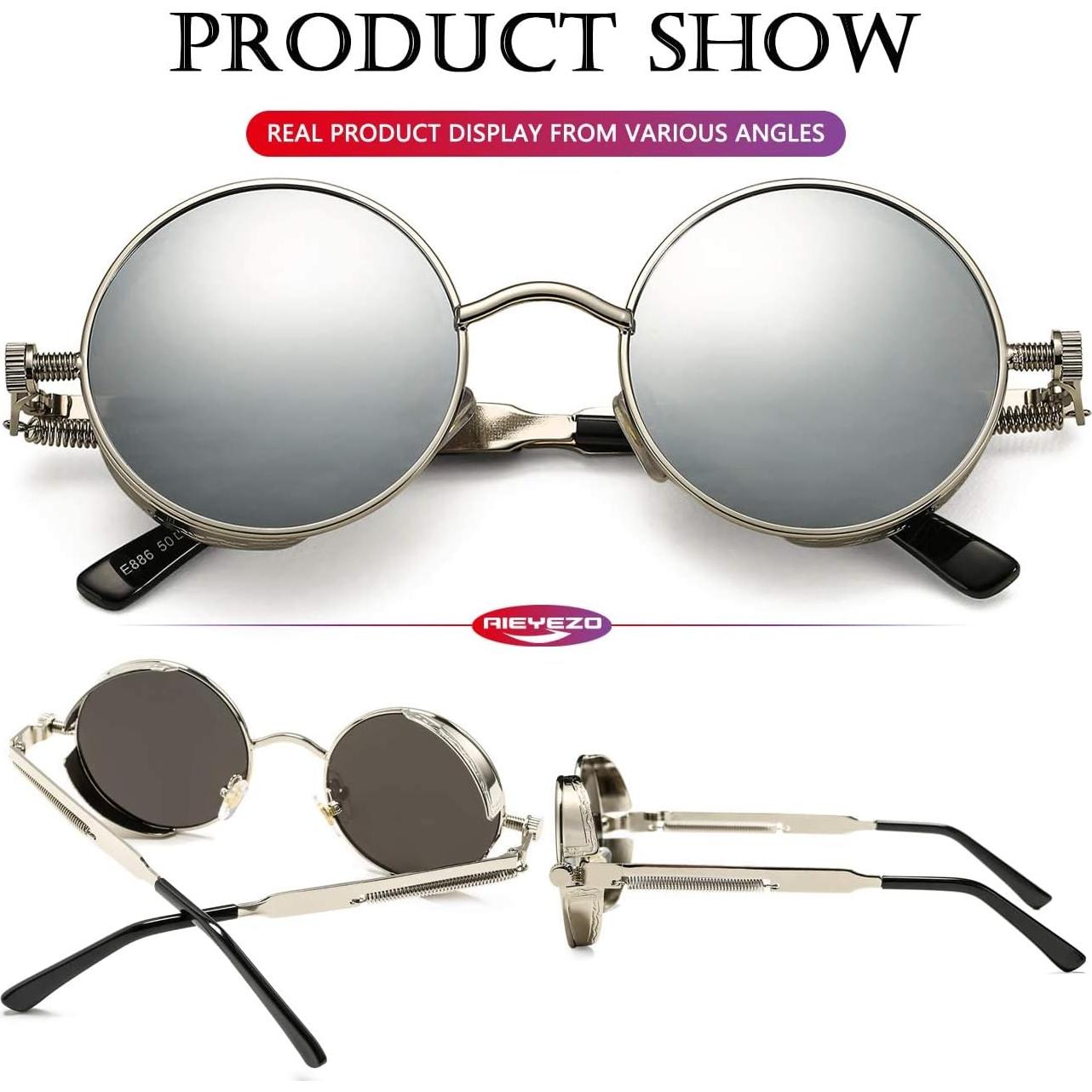 Gafas de sol redondas AIEYEZO Steampunk UV 100% Plata