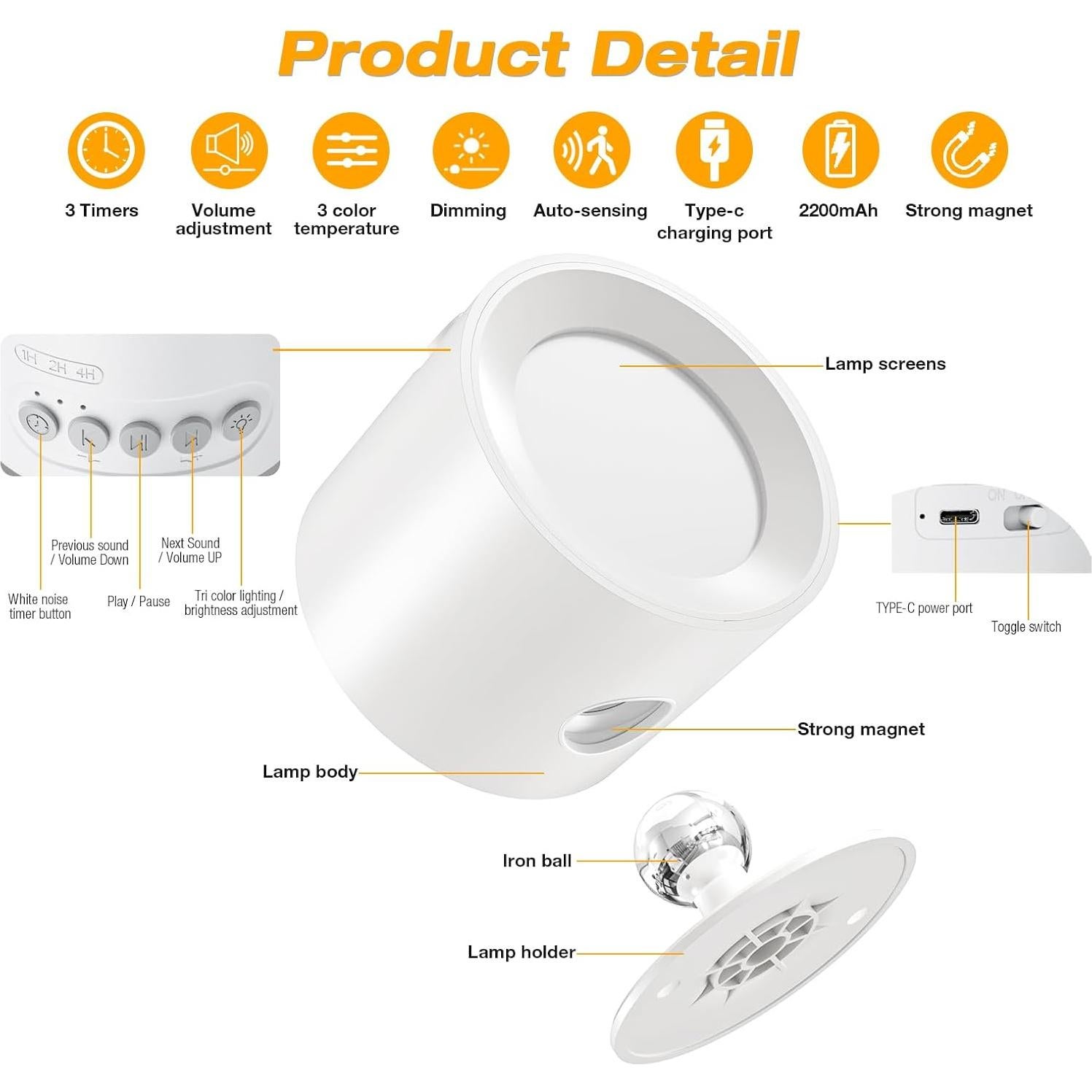 Máquina de Sonido Blanco VanSmaGo con Luz Nocturna 2200mAh